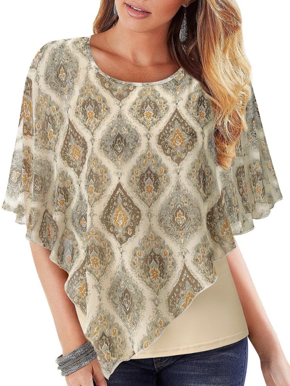 Womens Dressy Tops Poncho Chiffon Blouses
